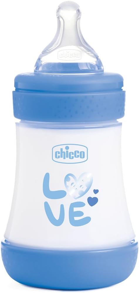 Chicco Perfect 5 Feeding Bottle 150ml Slow Flow 0m+ Silicone, Blue - Image 1